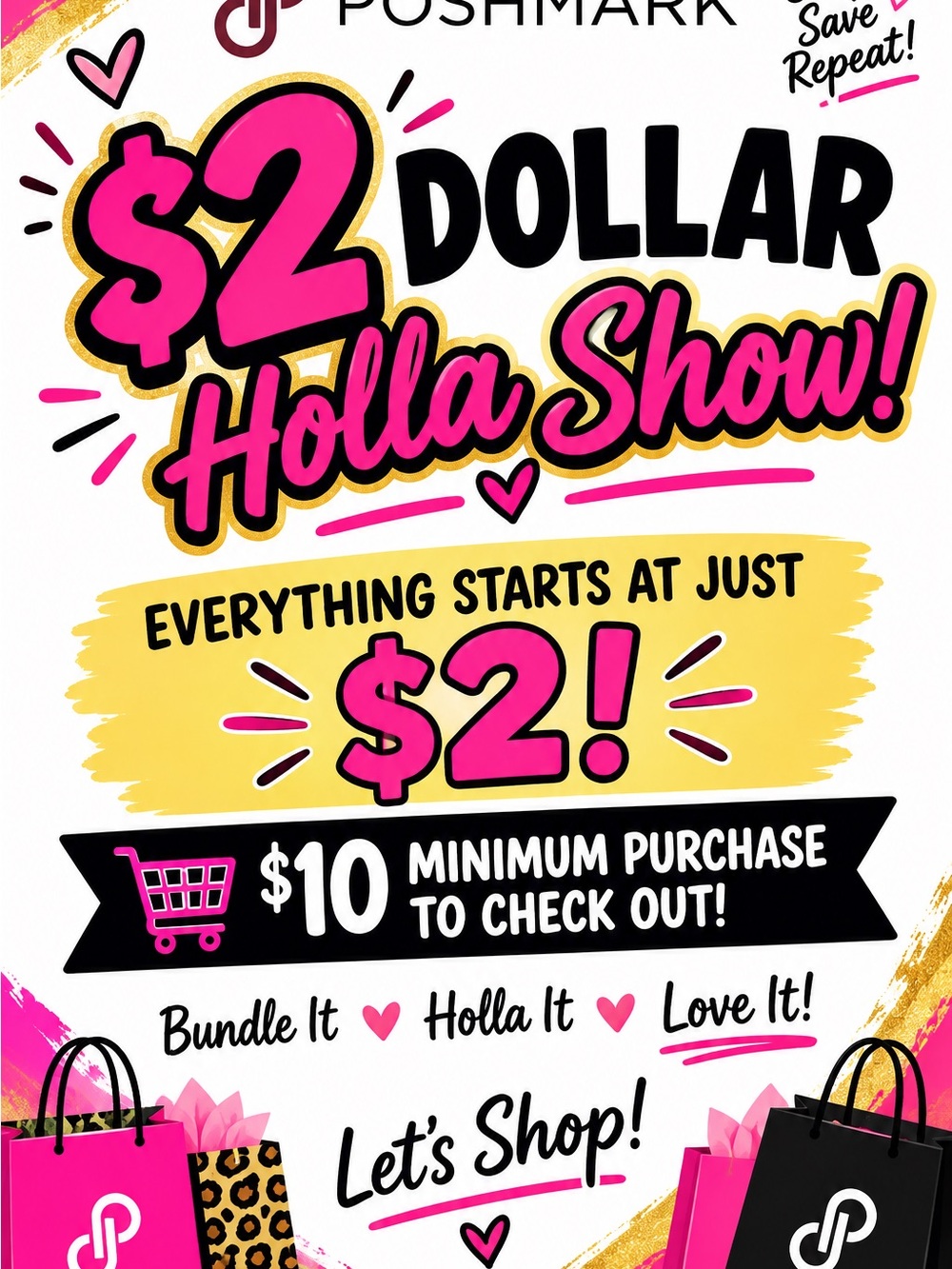 Source Unknown Pink & Yellow $2 Holla Show Promotional Sign